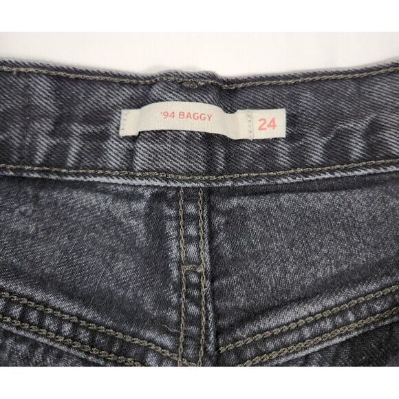 women's LEVI'S 94 BAGGY Black Jeans denim Stonewash size 24/26 - Picture 3 of 9